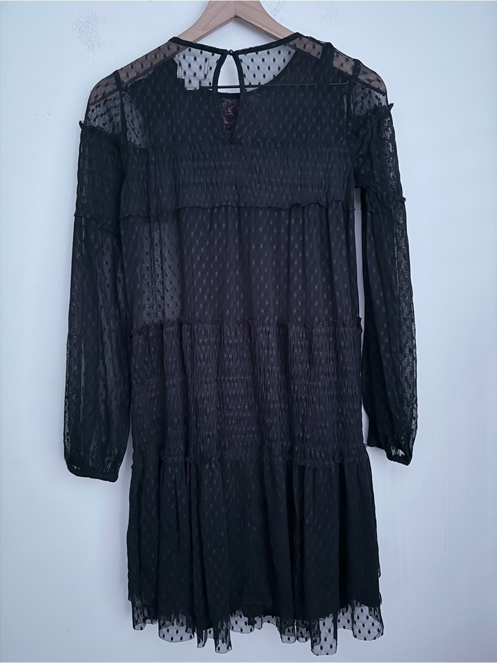 Anthropologie Maeve Samara Black Dress mesh floral embroidered tiered relaxed - Picture 2 of 6